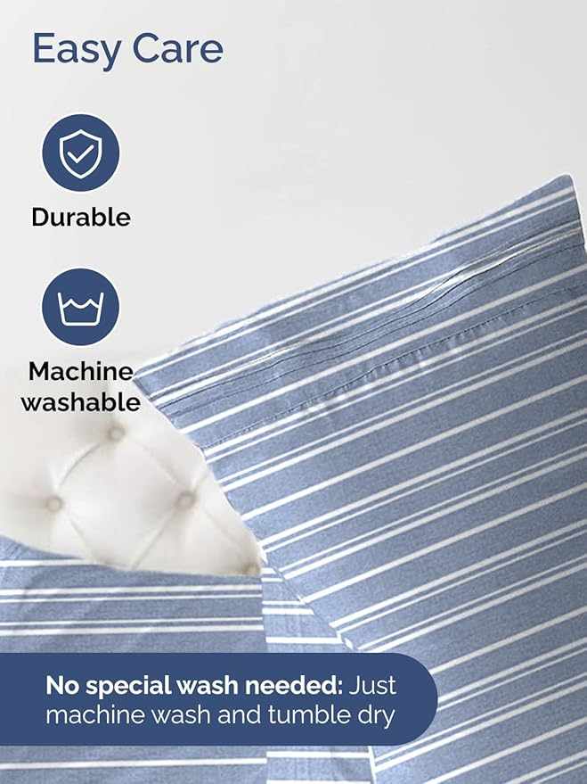 Extra Deep Twin XL Fitted Sheet - Hotel Luxury Single Fitted Sheet Only - Easily Fits 18 inch to 24 inch Mattress - Ultra Soft, Wrinkle Free w/Extra Deep Pockets - Breathable & Comfy - Blue Stripes