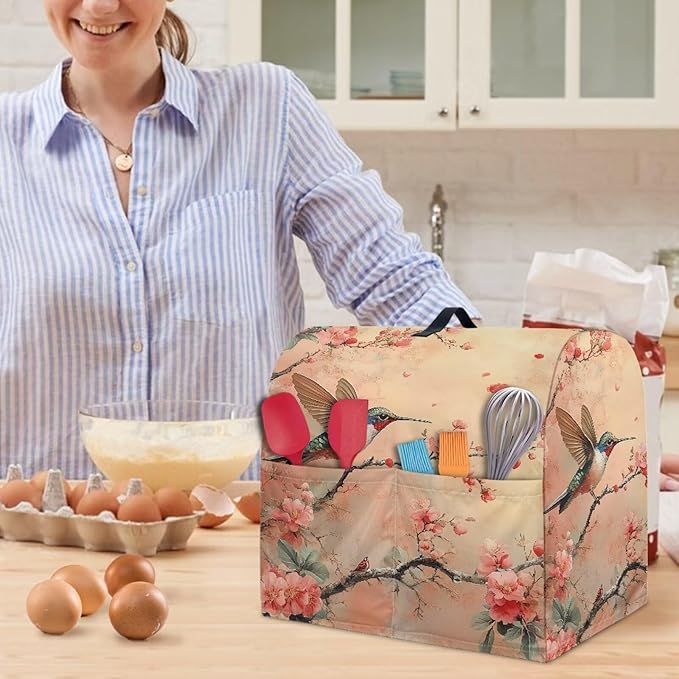 Hummingbird with Flower Mixer Covers Washable Stand Mixer Dust Cover Fit Kitchen Aid Mixer 4.5-8 Quart Home Kitchen Small Appliance Protector