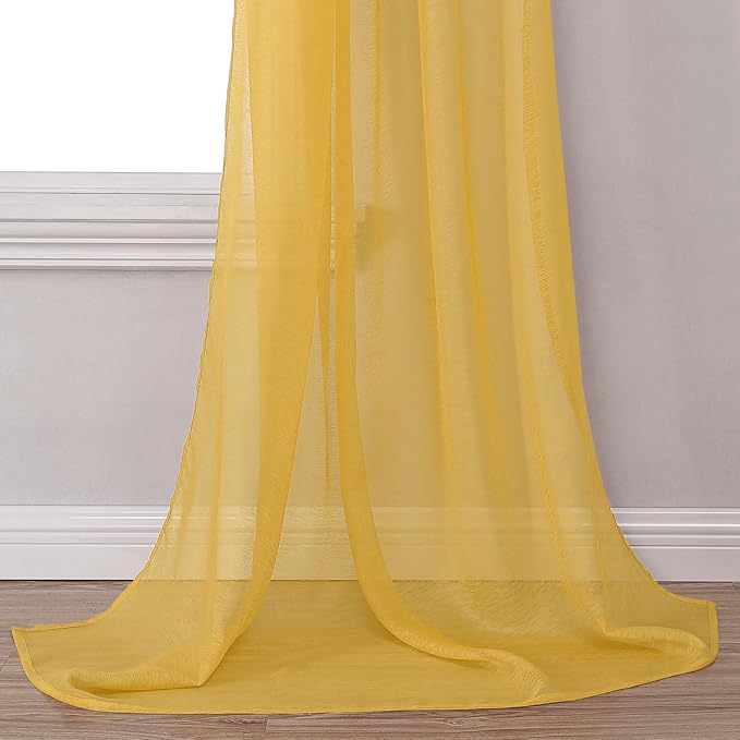DONREN Amber Yellow Sheer Curtains Sheer Curtains Scarf Home Decoration - Semi Voile Scarf Valance for Wedding (1 Pack,W 52 x L 144 Inch)