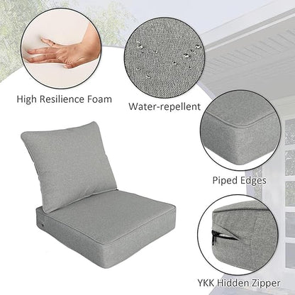 COZYVIDA Outdoor/Indoor 24x24 inch Deep Seat Patio Cushions Set of 2 Resilient Foam Filling Water Repellent Stain-Resistant UV Resistant Weather Resistant Patio Cushions Light Grey