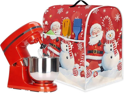 Santa Claus Mixer Cover for Kitchen Aid 6-8 Quart Stand Mixers, Universal Kitchen Appliance Dust Cover Washable Dustproof Cloth Cover with Pocket for Kitchenware Gift for Christmas