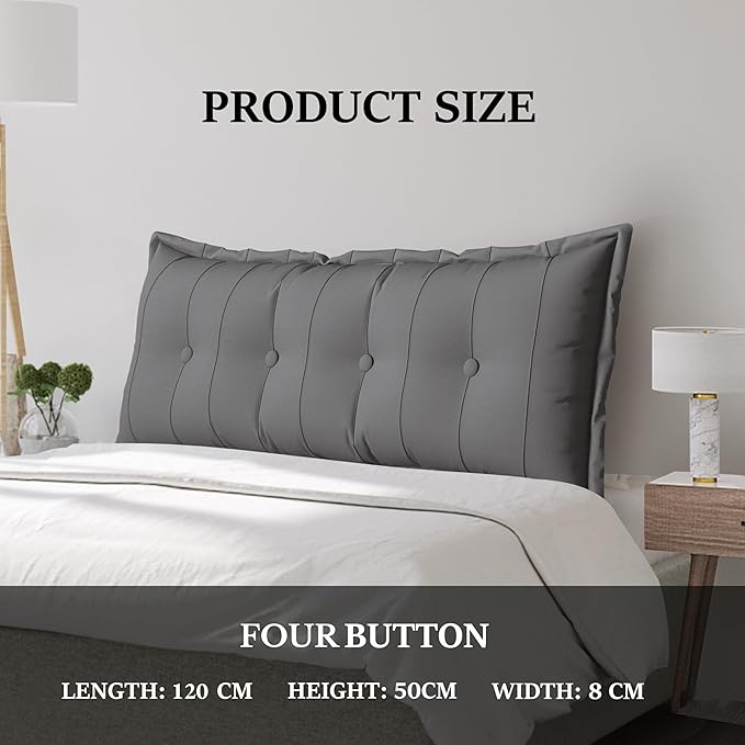 Large Bolster Reading Pillow King Backrest Positioning Support Pillow Daybed Cushion Headboard Pillows for Bed Bunk Sofa with Removable Cover, Grey, 76x3x20 Inch