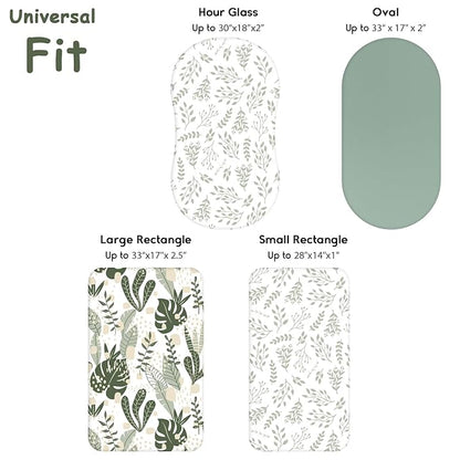 Yoofoss Bassinet Sheets for Baby,3-Pack Fitted Bassinet Sheets Set Compatible with Halo Bassinest Swivel Sleeper,Baby Delight,Angelbliss,Soft Breathable Bassinet Mattress Sheets(Green+Leaf)