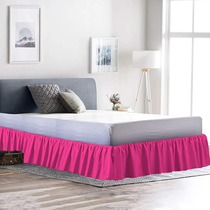 Ruffled Bed Skirt (Full, Hot Pink) 18 Inch Drop Dust Ruffle with Platform, 100% Cotton 600 Thread Count Fabric, Gathered Styling, Available in All Bed Sizes and 23 Colors - Bedskirt