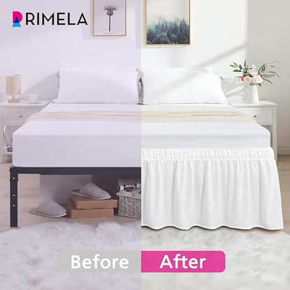 RIMELA Bed Skirt Full Size Moon White 15 Inch Drop, Wrap Around Elastic Bedskirt, Dust Ruffle for Adjustable Bed Base Soft Durable Fabric Machine Washable Easy to Install Bed Skirts