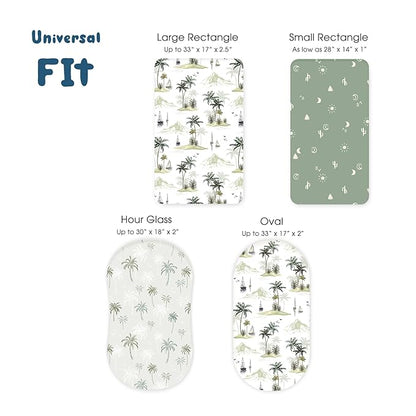 GRSSDER Stretchy Ultra Soft Fitted Bassinet Sheets 3 Pack, Universal Fit for Baby Cradle Moses Basket Oval Rectangle Mattress Safe and Snug, Sunny Holiday Print