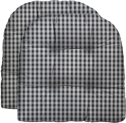 RSH DECOR: Tufted U-Shape Wicker Seat Cushions Set of 2 | 19” x 19” | All-Weather Spun Fabric | Water-Resistant | Outdoor Chair Cushions for Patio Furniture | Dawson Pewter Black Plaid