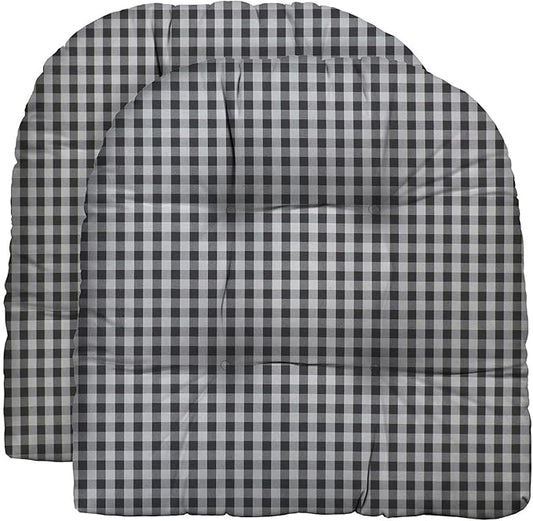 RSH DECOR: Tufted U-Shape Wicker Seat Cushions Set of 2 | 19” x 19” | All-Weather Spun Fabric | Water-Resistant | Outdoor Chair Cushions for Patio Furniture | Dawson Pewter Black Plaid