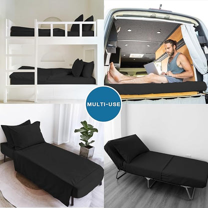 SPRINGSPIRIT Cot Sheets 30" x 75" x 9", 4 Piece Cot Sheet Set, Cot Size Fitted Sheets with Narrow Twin/Camp Bunk/Rvs Bunk/Guest Beds/Trifold Mattress, Black