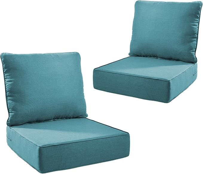 Outdoor Cushion Set for Furniture Patio Furniture, UV Resistant, Water Resistant - 6 Inch Thick Foam Garden Cushions– 24x24 Inch Patio Seat Covers for Chair/Sofa/Couch | Peacock Green | 2-Pack |