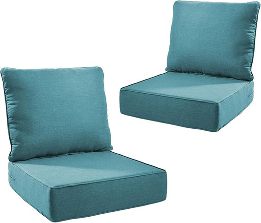 Outdoor Cushion Set for Furniture Patio Furniture, UV Resistant, Water Resistant - 6 Inch Thick Foam Garden Cushions– 24x24 Inch Patio Seat Covers for Chair/Sofa/Couch | Peacock Green | 2-Pack |