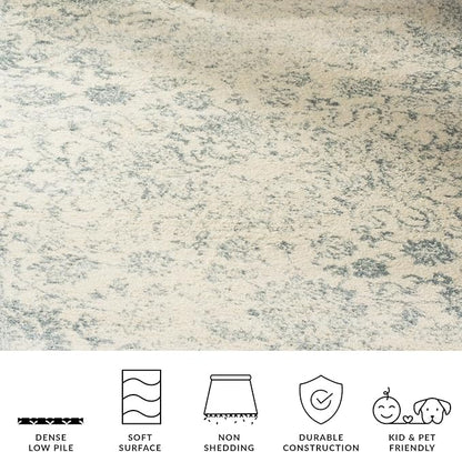 SAFAVIEH Area Rug 11x15 - Adirondack Collection - Large - Ivory & Slate, Distressed Vintage Floral Design, Non-Shedding & Easy to Clean, Ideal for Living Room, Bedroom, Dining Space (ADR109S)