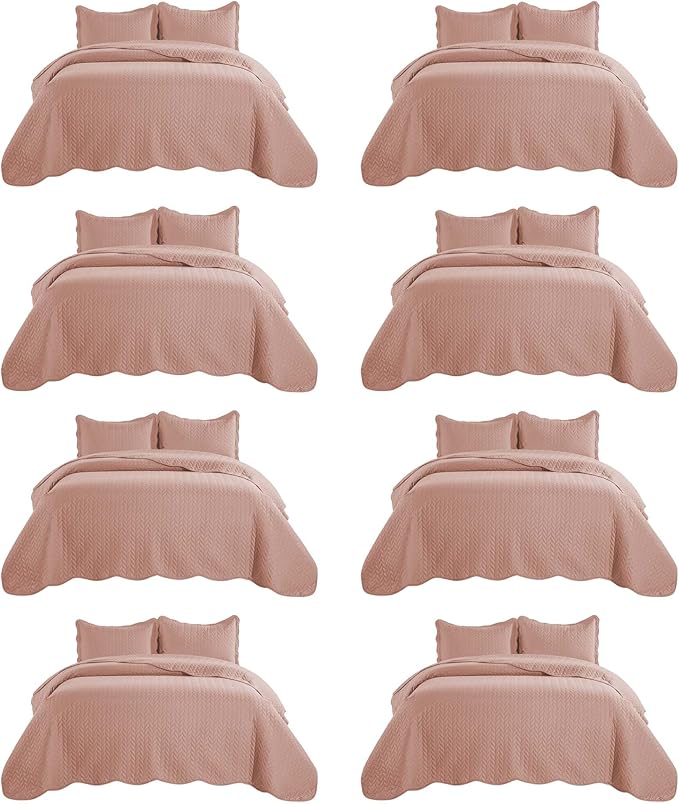 IR Imperial Rooms 8 Pack Quilt King Size Bedding (106" x 96") - Bulk Wholesale for Hotels, Guest Bedroom & Airbnbs - Lightweight Microfiber Reversible Embossed Quilts Bedspread (Peach)