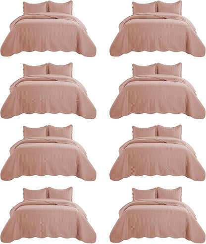 IR Imperial Rooms 8 Pack Quilt King Size Bedding (106" x 96") - Bulk Wholesale for Hotels, Guest Bedroom & Airbnbs - Lightweight Microfiber Reversible Embossed Quilts Bedspread (Peach)