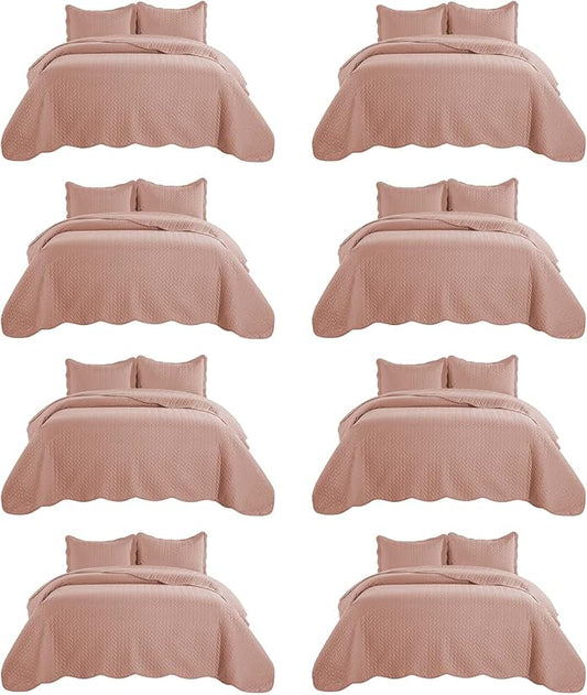 IR Imperial Rooms 8 Pack Quilt King Size Bedding (106" x 96") - Bulk Wholesale for Hotels, Guest Bedroom & Airbnbs - Lightweight Microfiber Reversible Embossed Quilts Bedspread (Peach)
