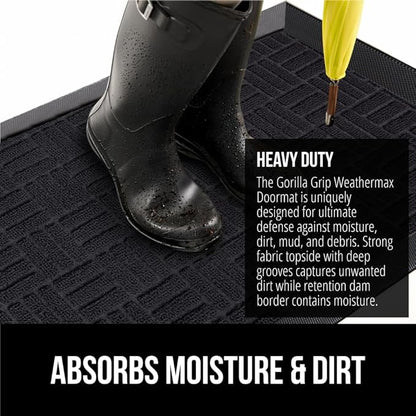 GORILLA GRIP 100% Waterproof All-Season WeatherMax Doormat, 72x24, US Designed Natural Rubber, Stain and Fade Resistant, Low Profile Indoor Outdoor Door Mats, Easy Clean Patio Mat, Black Maze