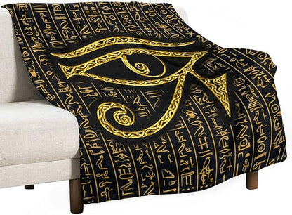 Ancient Egyptian Blanket, Egyptian Eye of Horus Ancient Culture Golden Egyptian Hieroglyphs Alphabet Print Blankets for Couch Sofa Bed Boys Mens, 40"x50"