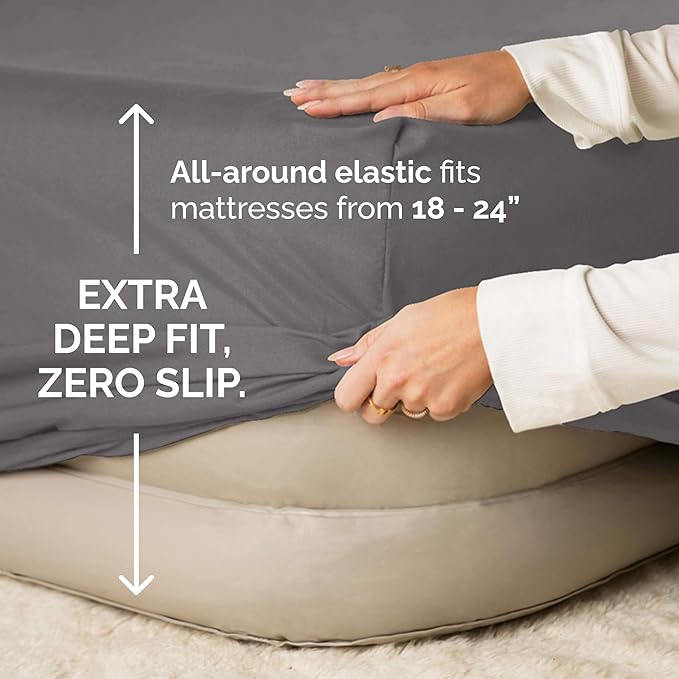 Air Mattress Sheet Set for Full Size - 4 Piece Breathable & Cooling Sheets w/Extra Deep Pockets - Fits Inflatable & Blow Up Air Mattresses Up to 24 Inches Thick - Soft and Wrinkle Free - Dark Grey