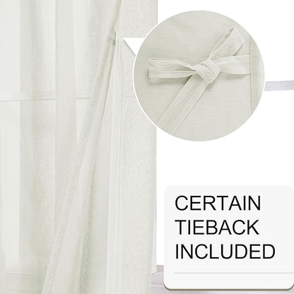 XWZO Sheer Curtains for Bedroom, Light Filtering & Breathable Extra Wide Grommet Voile Window Curtains for Living Room, Home Decor with Tiebacks, Cream, Set of 2 Panels, 70 x 95 Inches Long
