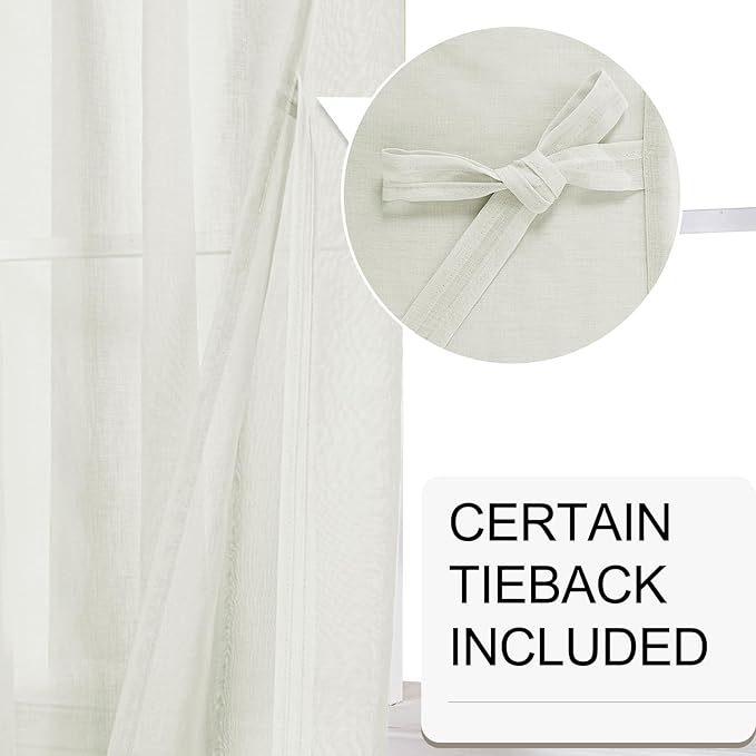 XWZO Sheer Curtains for Bedroom, Airy & Breathable Grommet Semi Transparent Voile Window Curtains for Living Room, Basement with Tiebacks,Cream, Set of 2 Panels, 52 x 72 Inches Long