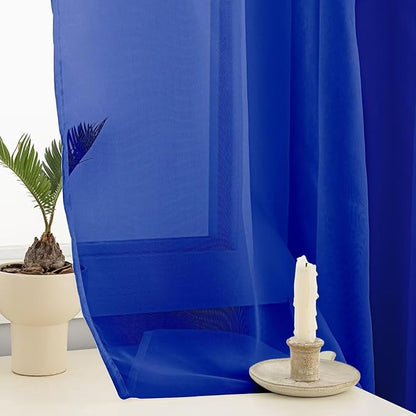 Sheer Curtains 72 Inches Long 2 Panels, Rod Pocket Short Curtain for Kitchen, Bedroom, Cafe Window(Blue Sapphire 38" W x 72" L)