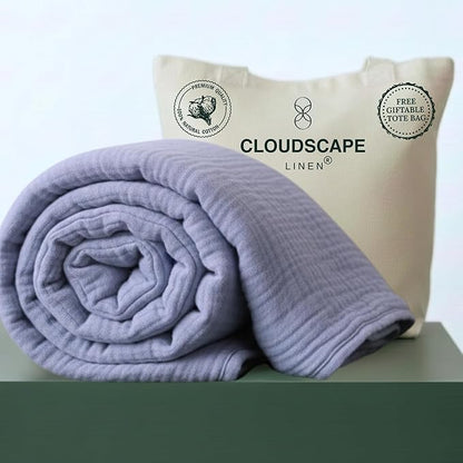 Cloud Scape Linen 4 Layer Oversized Muslin Blanket King Size - 100% Cotton, Lightweight & Breathable All Season Blanket for Bed, fits California King, 92x108, Lavender Blue