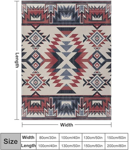 Southwest Blanket, Tribal Indian Throw Blanket Red Black Aztec Ethnic Geometric Print Blanket for Couch Bed Sofa Cover Throw Home Decor 60"x80"