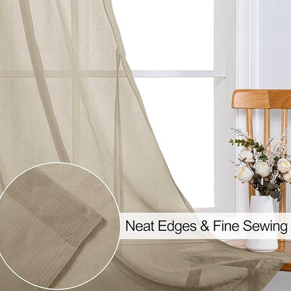 XWZO Camel Sheer Curtains Semi Transparent Voile Window Curtains, Lightweight Grommet Window Curtains for Bedroom, Living Room, Office, Nursery, 52 x 95 Inches Length, Set of 2 Panels