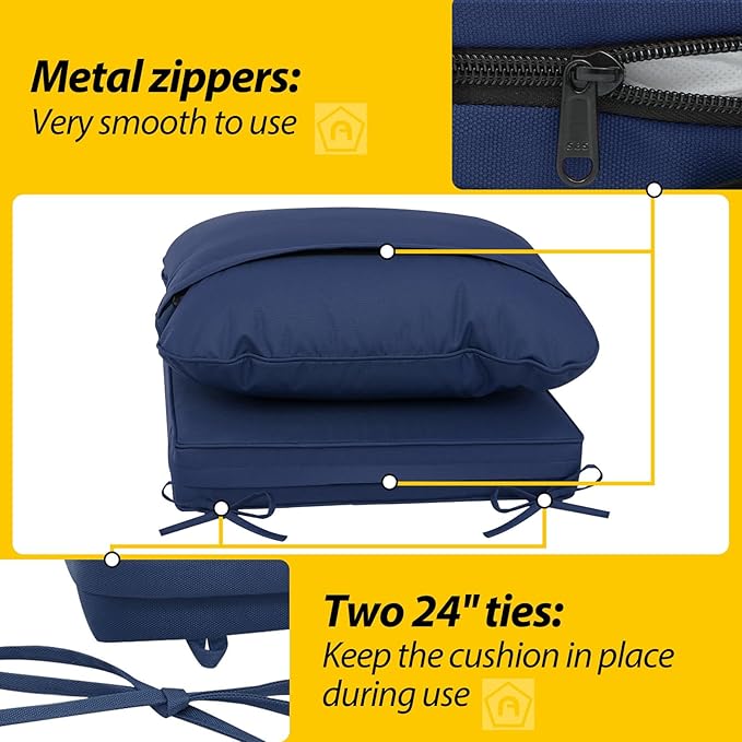 AAAAAcessories Outdoor Deep Seat Cushions, Waterproof, Fade-Resistant Patio Furniture Replacement Cushions, Set of 4, 24" x 24" x 5", Navy Blue