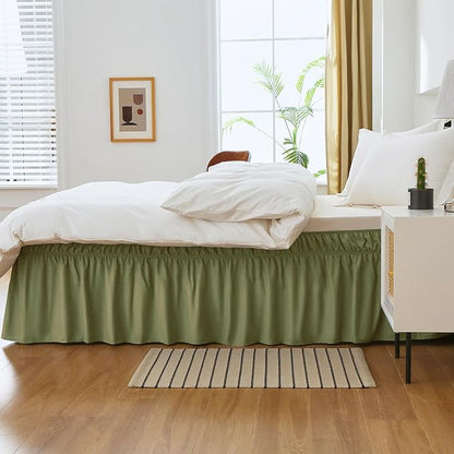 MEILA Queen Bed Skirt, Wrap Around Ruffle Bed Skit for Queen Beds with 14 inch Drop, Elastic Dust Ruffles Easy Fit Wrinkle & Fade Resistant, Sage