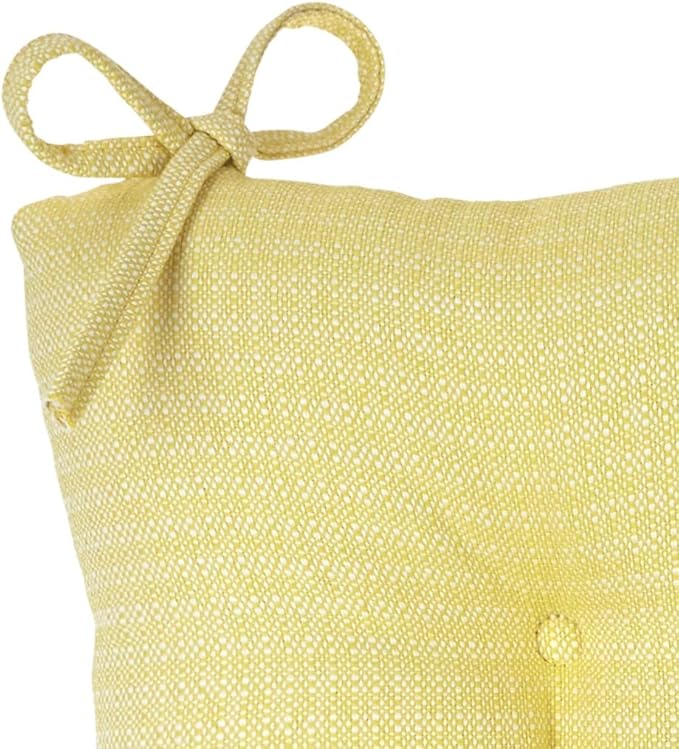 Klear Vu Omega Non-Slip Rocking Chair Cushion Set, Assembled in USA, Thick Padding & Tufted Design, Includes Seat Pad & Back Pillow with Ties, 17x17 Inches, 2-Piece Set, Solid Yellow