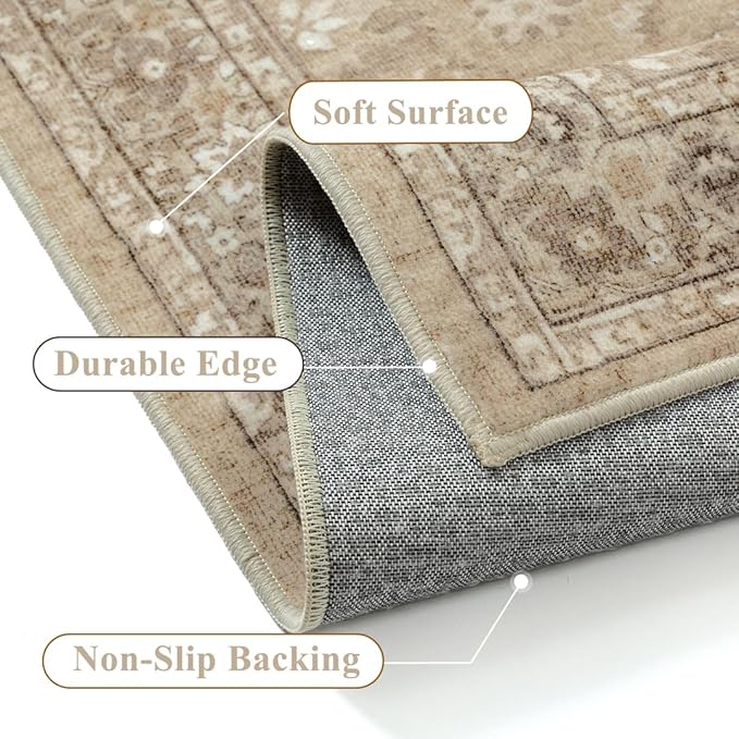 2x6 Brown Runner Rug Hallway Non Slip Kitchen Vintage Distressed Long Carpet Indoor Machine Washable Traditional Floral Bedroom Accent Throw Rug for Office Laundry Bathroom Dining Living Room