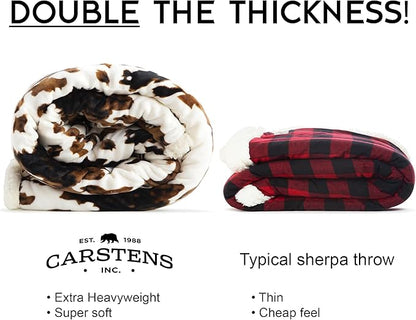 CARSTENS, INC. Wrangler Ultra Premium Super Soft Plush Sherpa Fleece Oversized Throw Blanket 54" x 68", Tri-Color Cowhide