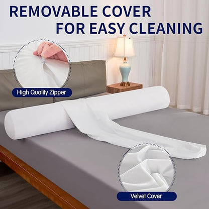 SyMax 7.8"x38" Body Pillow for Twin Bed, Memory Foam Bolster w/Removable Velvet Cover, Headboard Gap Filler Pillow, White