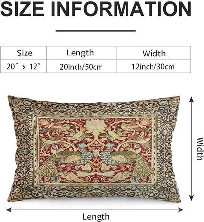 Vintage Peacock Floral William Morris Throw Pillow Covers 12x20 Inch Aesthetic Pillow Velvet Decorative Pillowcase Home Decor Living Room Cushion Case for Bed Sofa Couch