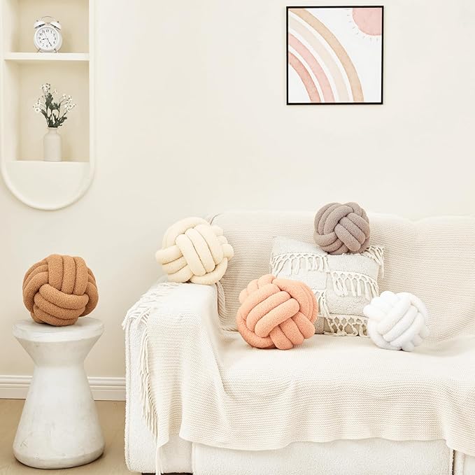 Petrella Knot Pillow Ball Round Throw Pillows Home Decor Cushion Decorative Aesthetic Throw Pillows，Lambswool White 11inch