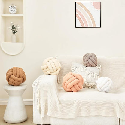 Petrella Knot Pillow Ball Round Throw Pillows Home Decor Cushion Decorative Aesthetic Throw Pillows，Lambswool White 11inch