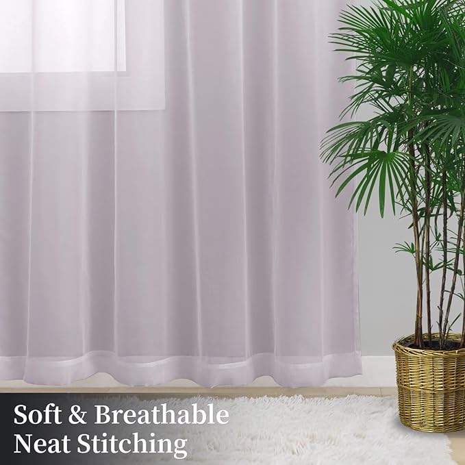 Sheer Curtains 63 Inches Long 2 Panels, Rod Pocket Short Curtain for Kitchen, Bedroom, Cafe Window(Light Grey 38" W x 63" L)