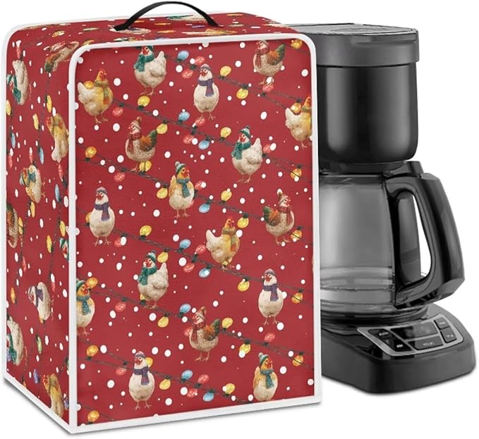 Christmas Rooster Coffee Maker Cover Protector for Small Appliance Decor Kitchen Dustproof Mixer Protection