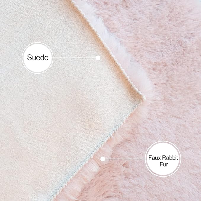 Pink Round Rug 5ft Washable Fluffy Faux Rabbit Fur Area Rugs for Living Room Shag Circle Nursery Rugs for Bedroom Cute Décor