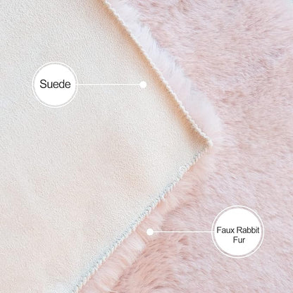 Pink Boho Round Rugs 8ft Large Fluffy Machine Washable Fuzzy Fur Area Rugs for Living Room Plush Circle Sheepskin Rugs for Bedroom Nursery Rug