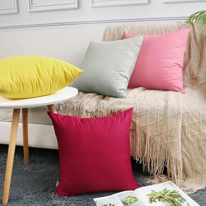 4-Pack 100% Cotton Comfortable Solid Decorative Throw Pillow Case,Thmyo Square Cushion Cover Pillowcase Sublimation Blank Pillow Covers DIY Throw Pillowcase for Sofa Bedroom(16x16 inch/ 40x40cm,Grey)