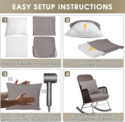 Outdoor Seat Cushion Set 24 x 24 In, Water-Resistant & Fade-Resistan, Patio Furniture Cushions with Removable Cover Deep Seat & Back Cushion with Handle and Adjustable Straps for Chair Sofa,2PC