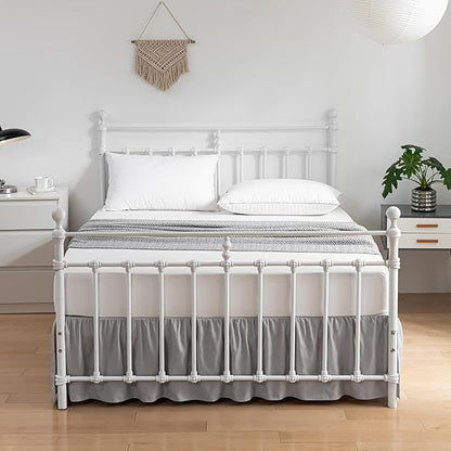 Bed Skirt Twin Size Ruffled Bed Skirt with Split Corners, 14 Inch Drop Dust Ruffle Bed Skirt with Platform, Light Gray