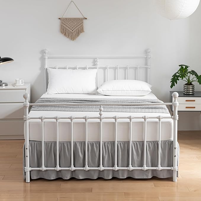 Bed Skirt King Size Ruffled Bed Skirts with Split Corners, 16 Inch Drop Dust Ruffle Bed Skirt with Platform, Light Gray, King - 16" Drop