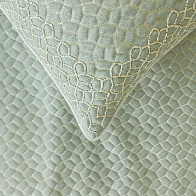 The HomeCentric King/Queen/Twin Blue Decorative Queen 74"x18" Bed Runner Without Pillow Cover, Mosaic, Bead Embroidery, Handmade, Tassels Bed Scarf on Jacquard Fabric - Tessellation Blue