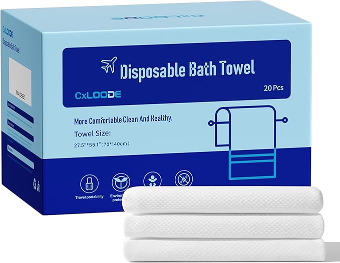 Disposable Bath Towels for Travel, Large Disposable Towel Portable Thick Paper Towel Reusable Suitable for Hiking Camping Sports Swimming and Traveling, 55.1 x 27.5 Inches, 20 PCS