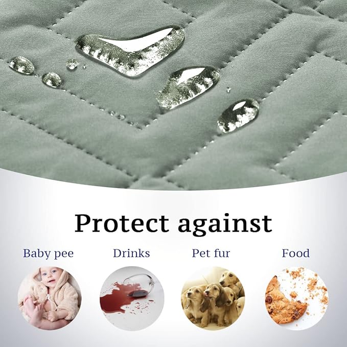 H.VERSAILTEX Reversible Quilted Recliner Covers Water Resistant Furniture Protector for Reclienr Chair with Elastic Straps for Pets Kids Sitting Width Up to 28"(Oversized Recliner, Desert Sage/Beige)