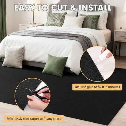 Marine Carpet - 6 FT x 10 FT Black Indoor Outdoor Rug (0.2" Thick) with Water-Proof TPE Backing, Non-Slip Outdoor Marine Carpet Roll for Home, Patio, Porch, Deck
