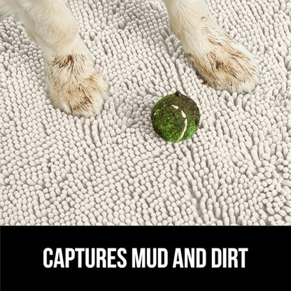 GORILLA GRIP SOAKSTOPPER Dog Door Mat, Machine Washable Rug Absorbent Doormat Captures Moisture Mud Dirt, Quick Dry Soft Chenille Entryway Rugs Indoor Entrance Mats for Dog Paws, 24x17 Cream